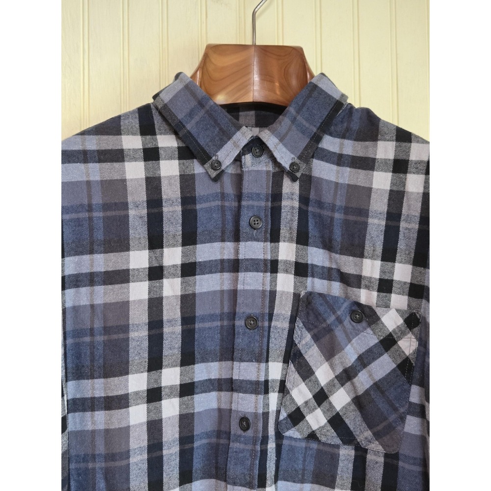 Boston Traders Shirt Mens XL‎ Blue Gray Plaid Flannel Button Down Long Sleeve